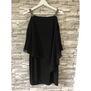 Roz Ali Formal Black Cape Dress Rhinestones Medium Cocktail NWT Swing